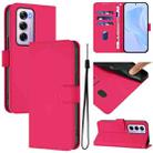 For OPPO Reno12 Pro 5G Global Skin Feel Solid Color Leather Phone Case with Lanyard(Rose Red) - 1