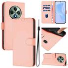 For OPPO Reno12 F Global Skin Feel Solid Color Leather Phone Case with Lanyard(Pink) - 1