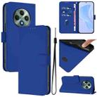 For OPPO Reno12 F Global Skin Feel Solid Color Leather Phone Case with Lanyard(Dark Blue) - 1