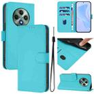 For OPPO Reno12 F Global Skin Feel Solid Color Leather Phone Case with Lanyard(Lake Blue) - 1