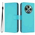 For OPPO Reno12 F Global Skin Feel Solid Color Leather Phone Case with Lanyard(Lake Blue) - 2