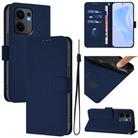 For OPPO Reno13 F 5G Global Skin Feel Solid Color Leather Phone Case with Lanyard(Navy Blue) - 1
