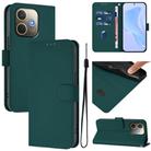 For OPPO A5 Pro 5G Global Skin Feel Solid Color Leather Phone Case with Lanyard(Dark Green) - 1