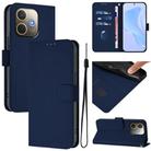 For OPPO A5 Pro 5G Global Skin Feel Solid Color Leather Phone Case with Lanyard(Navy Blue) - 1