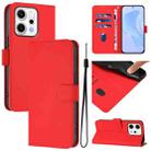 For OPPO Reno14 5G Global Skin Feel Solid Color Leather Phone Case with Lanyard(Red) - 1