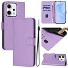 For OPPO Reno14 5G Global Skin Feel Solid Color Leather Phone Case with Lanyard(Lavender Purple) - 1