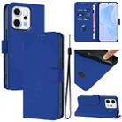 For OPPO Reno14 Pro 5G Global Skin Feel Solid Color Leather Phone Case with Lanyard(Dark Blue) - 2