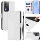 For OPPO A5 5G Global / A3 Pro 5G Global Skin Feel Solid Color Leather Phone Case with Lanyard(White) - 1