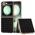 For Samsung Galaxy Z Flip6 Electroplated Frame Woven Texture PU Phone Case(Black) - 1