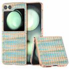 For Samsung Galaxy Z Flip6 Electroplated Frame Color Lattice Texture PU Phone Case(Blue) - 1