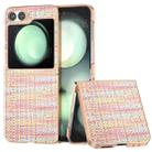 For Samsung Galaxy Z Flip6 Electroplated Frame Color Lattice Texture PU Phone Case(Pink) - 1