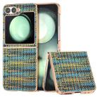 For Samsung Galaxy Z Flip6 Electroplated Frame Color Lattice Texture PU Phone Case(Gold) - 1