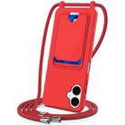 For Samsung Galaxy A06 5G Integrated Card Bag Solid Color Liquid Silicone Phone Case with Lanyard(Red) - 1