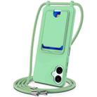For Samsung Galaxy A06 5G Integrated Card Bag Solid Color Liquid Silicone Phone Case with Lanyard(Green) - 1