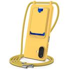 For Samsung Galaxy A07 5G Integrated Card Bag Solid Color Liquid Silicone Phone Case with Lanyard(Yellow) - 1