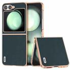 For Samsung Galaxy Z Flip6 ABEEL Electroplating Frame Genuine Leather Wave Phone Case(Green) - 1