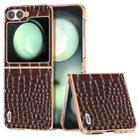 For Samsung Galaxy Z Flip6 ABEEL Electroplated Frame Genuine Leather Crocodile Pattern Phone Case(Coffee) - 1