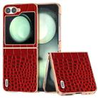 For Samsung Galaxy Z Flip6 ABEEL Electroplated Frame Genuine Leather Crocodile Pattern Phone Case(Red) - 1