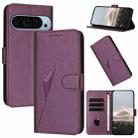 For Google Pixel 9 / Pixel 9 Pro Triangle Pattern Buckle Clasp Leather Phone Case(Dark Purple) - 1