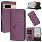 For Google Pixel 8a Triangle Pattern Buckle Clasp Leather Phone Case(Dark Purple) - 1