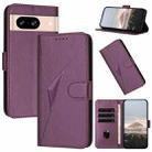 For Google Pixel 8 Triangle Pattern Buckle Clasp Leather Phone Case(Dark Purple) - 1