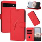 For Google Pixel 6a Triangle Pattern Buckle Clasp Leather Phone Case(Red) - 1