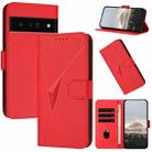 For Google Pixel 6 Pro Triangle Pattern Buckle Clasp Leather Phone Case(Red) - 1