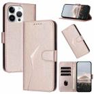 For iPhone 16 Pro Max Triangle Pattern Buckle Clasp Leather Phone Case(Rose Gold) - 1