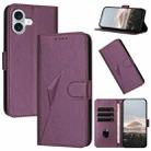 For iPhone 16 Plus Triangle Pattern Buckle Clasp Leather Phone Case(Dark Purple) - 1