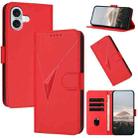 For iPhone 16 Plus Triangle Pattern Buckle Clasp Leather Phone Case(Red) - 1