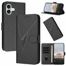 For iPhone 16 Plus Triangle Pattern Buckle Clasp Leather Phone Case(Black) - 1