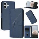 For iPhone 16 Plus Triangle Pattern Buckle Clasp Leather Phone Case(Royal Blue) - 1