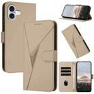 For iPhone 16 Plus Triangle Pattern Buckle Clasp Leather Phone Case(Gold) - 1