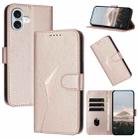 For iPhone 16 Plus Triangle Pattern Buckle Clasp Leather Phone Case(Rose Gold) - 1