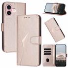 For iPhone 16 Triangle Pattern Buckle Clasp Leather Phone Case(Rose Gold) - 1