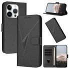 For iPhone 15 Pro Triangle Pattern Buckle Clasp Leather Phone Case(Black) - 1