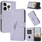 For iPhone 15 Pro Triangle Pattern Buckle Clasp Leather Phone Case(Light Purple) - 1