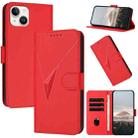 For iPhone 15 Plus Triangle Pattern Buckle Clasp Leather Phone Case(Red) - 1