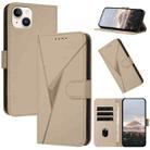 For iPhone 15 Plus Triangle Pattern Buckle Clasp Leather Phone Case(Gold) - 1