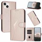 For iPhone 15 Plus Triangle Pattern Buckle Clasp Leather Phone Case(Rose Gold) - 1