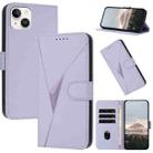 For iPhone 15 Plus Triangle Pattern Buckle Clasp Leather Phone Case(Light Purple) - 1