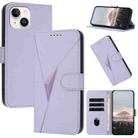 For iPhone 15 Triangle Pattern Buckle Clasp Leather Phone Case(Light Purple) - 1