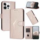 For iPhone 14 Pro Max Triangle Pattern Buckle Clasp Leather Phone Case(Rose Gold) - 1