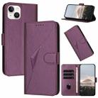 For iPhone 14 Plus Triangle Pattern Buckle Clasp Leather Phone Case(Dark Purple) - 1