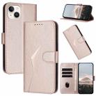 For iPhone 14 Plus Triangle Pattern Buckle Clasp Leather Phone Case(Rose Gold) - 1