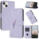 For iPhone 14 Plus Triangle Pattern Buckle Clasp Leather Phone Case(Light Purple) - 1