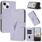 For iPhone 14 Triangle Pattern Buckle Clasp Leather Phone Case(Light Purple) - 1