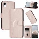 For iPhone XR Triangle Pattern Buckle Clasp Leather Phone Case(Rose Gold) - 1