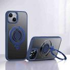 For iPhone 15 Frosted MagSafe Magnetic Rotating Ring Holder Phone Case(Blue) - 1