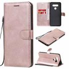 For LG K51 Solid Color Horizontal Flip Protective Leather Case with Holder & Card Slots & Wallet & Photo Frame & Lanyard(Rose Gold) - 1